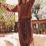 Rust Stripe Retro Button Wide Leg Pant