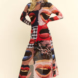 COLLAGE LIP PRINT MIX DRESS