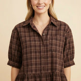 Brown Bonfire Nights Plaid Peplum Top