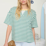 Green + Butter Multi Stripe Colorblock Knit T-Shirt