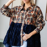 Vintage Navy Velvet Plaid Tiered Button Up