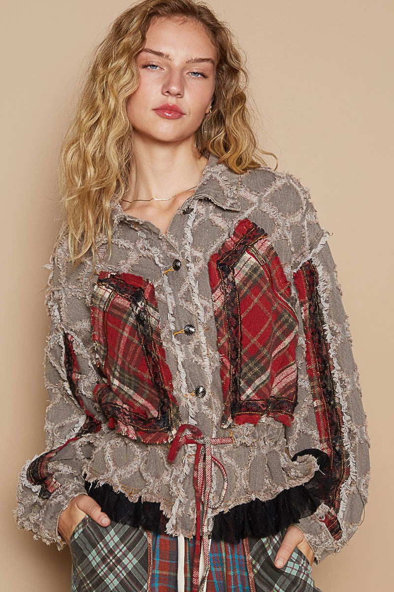 Black Denim Plaid Mix Jacket