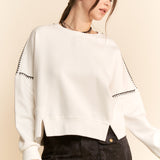 White Contrast Stitch Crew Sweatshirt