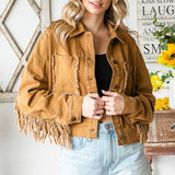 Washed Camel Twill Fringe Jacket