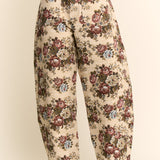 Beige Mauve Floral Jacquard Jogger Pant