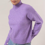 High Neck Cropish Sweater with Rib Hem