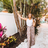 Mocha Crinkle Wavy Zebra Print Pant