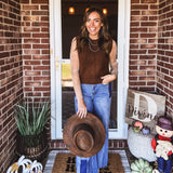 Chestnut Sleeveless Crop Sweater Vest with Rib Detail