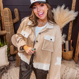 Beige Contrast Star Elbow Patch Jacket