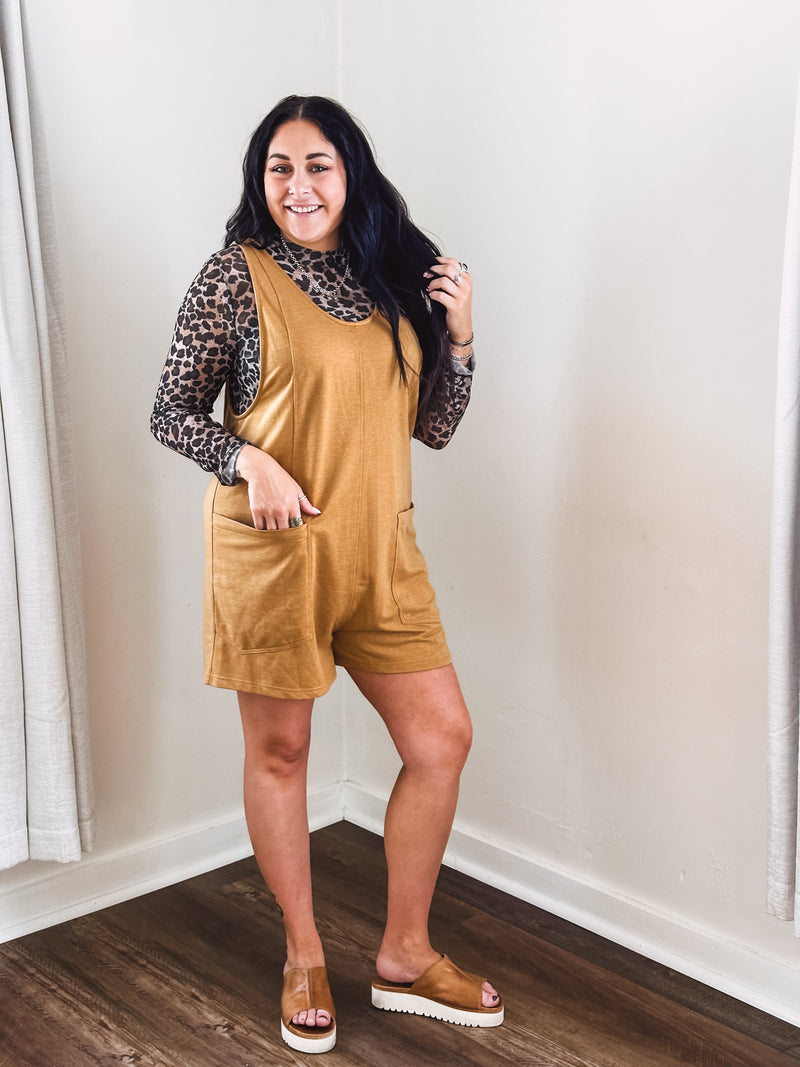 Washed Mocha Romper with Adjustable Buckle Strap