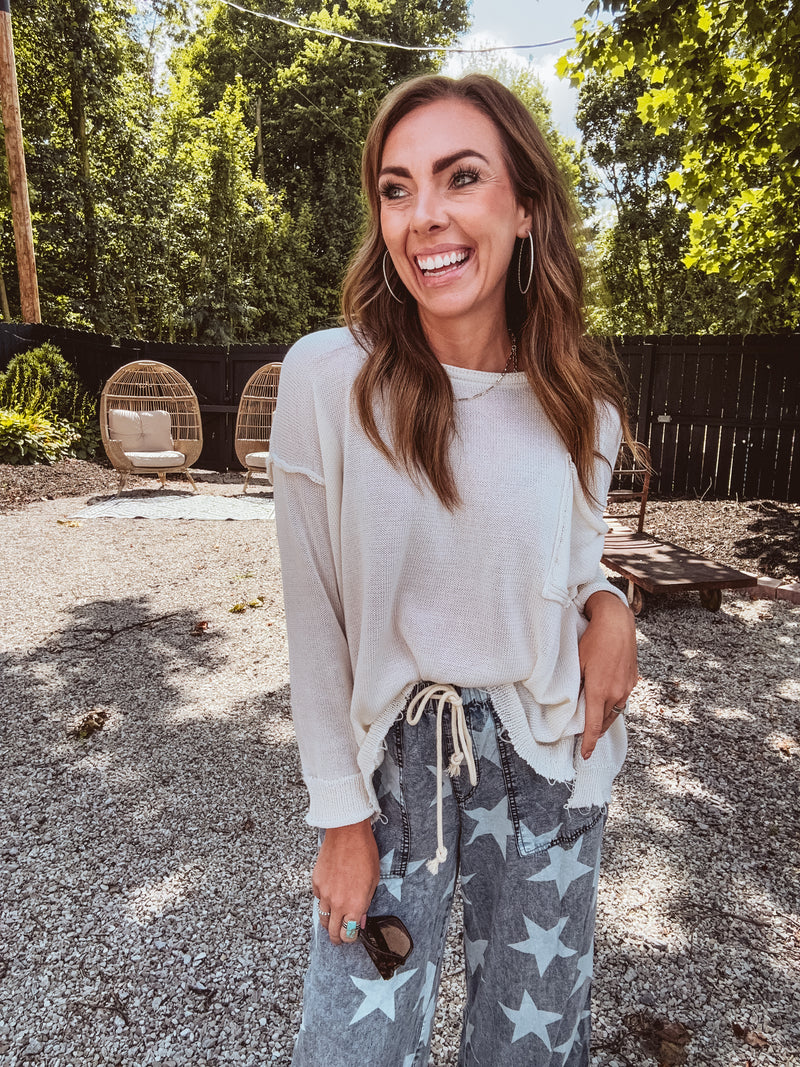 Lightweight Knit Dolman Pocket Sweater