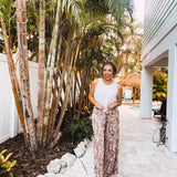 Mocha Crinkle Wavy Zebra Print Pant