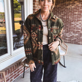 Olive Aztec Button Down Shacket