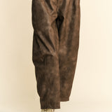 Choco Washed Faux Leather Barrel Pants