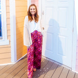 Orange + Plum Mix Tropical Satin Palazzo Pant