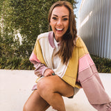 Ecru Rose Colorblock Wash Zip Hoodie