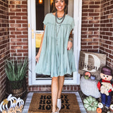 Sage Washed Ruffle Tiered Dress