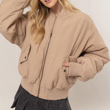 Beige Puff Bomber Jacket