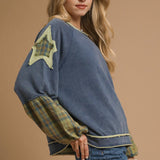 Denim Mineral Wash Star Plaid Pullover