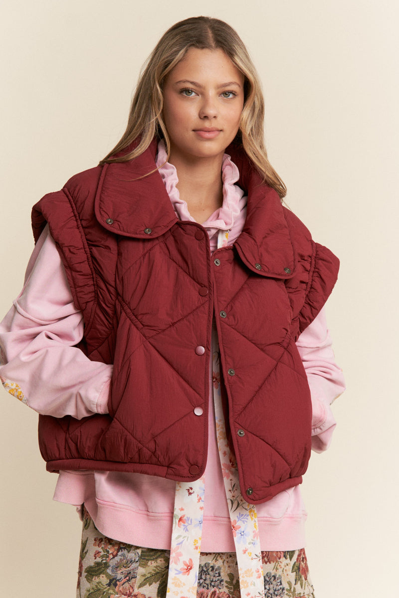 Wine Diamond Quilted Vest