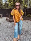 Caramel Balloon Sleeve Embroidered Top