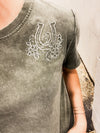 Olive Floral Western Embroidered Shirt