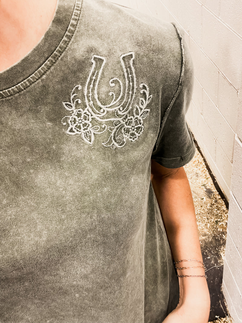 Olive Floral Western Embroidered Shirt