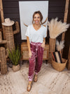 Smocked Waist Mauve Velvet Jogger
