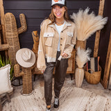 Beige Contrast Star Elbow Patch Jacket