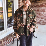 Olive Aztec Button Down Shacket