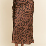 Brown Leo Satin Midi Skirt