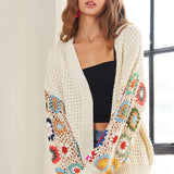 Ivory Crochet Cardigan with Granny Square Sleeves