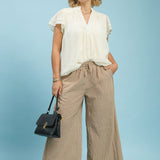 Tan Stripe Wide Leg Linen Like Pant