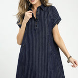 Dark Denim Pinstripe Collared Dress