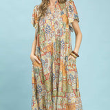 Green Patched Paisley Midi Flow Dress