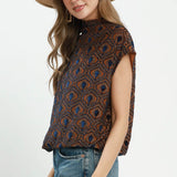 Rust + Blue Velvet Winding Down Cap Sleeve Blouse