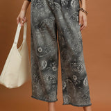 Grey Paisley Wide Leg Fray Hem Pant