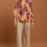 Wine + Cream Bohemian Floral Blouse