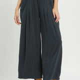 Navy Linen Stripe Wide Leg Pant