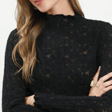 Texture Lace Mock Neck Long Sleeve Layering Top