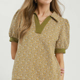 Mustard Retrograde Puff Sleeve Collared Top