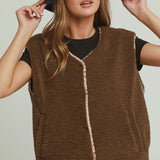 Cocoa Teddy Floral Trim Vest