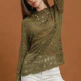 Earthbound Floral Mock Neck Sheer Mesh
