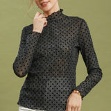 Black Polka Dot Velvet Mock Neck