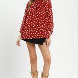 Red Hot Polka Dot High Neck Tie Blouse