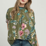 Olive Billowed Floral Blouse
