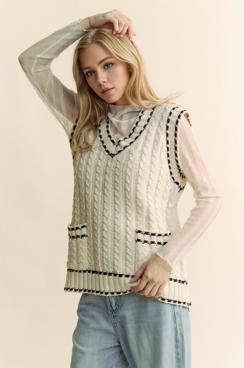 Whipstitch Knit Sweater Vest