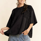 Black Windowpane Texture Inlay Oversize Pullover