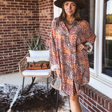 Orange Tan Animal Print Button Up Shirt Dress