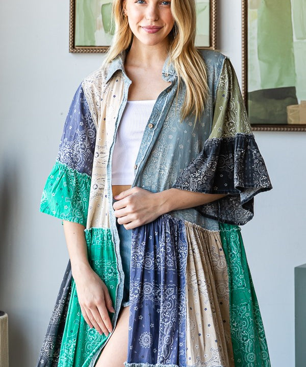 Bandana + Denim Mix Patchwork Flowy Dress Bandana + Denim Mix Patchwork Flowy Dress